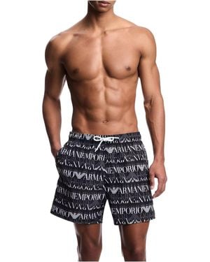 Emporio Armani Standard Printed Pattern 4" Swim Trunk - Blue