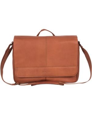 Kenneth Cole Risky Business Messenger Full-grain Colombian Leather Crossbody Laptop Case & Tablet Day Bag - Brown
