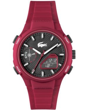 Lacoste Digitale Multifunktions-Quarzuhr für Kollektion LC33 mit Rotes Silikonarmband