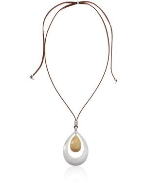 Lucky Brand Two-tone Cognac Leather 32" Pendant Necklace - Metallic