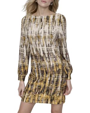 DKNY Long Sleeve Jewel Neck Unlined Mini Sheath Dress - Natural