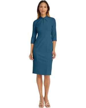 Donna Morgan Stretch Crepe 3/4 Sleeve Twisted Neckline Sheath Dress - Blue