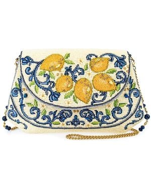 Mary Frances Capri Lemons Beaded Crossbody Handbag Vibrant Fruit Embroidery Novelty Evening Clutch Purse - Blue