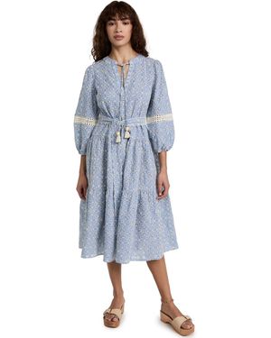 Shoshanna Embroidered Umbrella Midi Dress - Blue