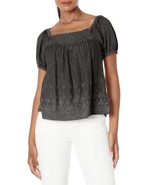Lucky Brand Womens Square Neck Peasant Top - Black