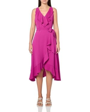 Kensie Dresses Crepe Faux Wrap Midi Dress - Pink