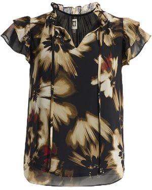 Anne Klein Ruffle Sleeve Tie-front Top Asphalt - Black