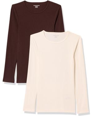 Amazon Essentials Top Girocollo in Maglia a Costine a iche Lunghe vestibilità Slim - Marrone