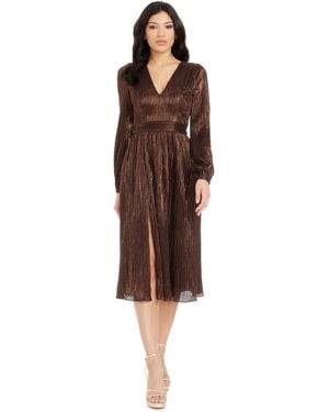 Dress the Population Holly Metallic Pleated Knit - Brown