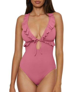 Lucky Brand Standard Sea Of Love Ruffle One Piece Swimsuit - Pink