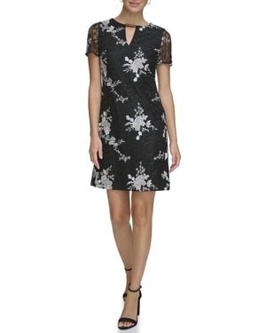 Kensie Embroidered Lace Keyhole Mini Dress - Black