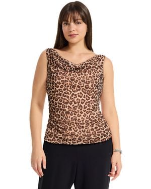 Anne Klein Sleeveless Cheetah Print Drape Neck Top - Multicolor