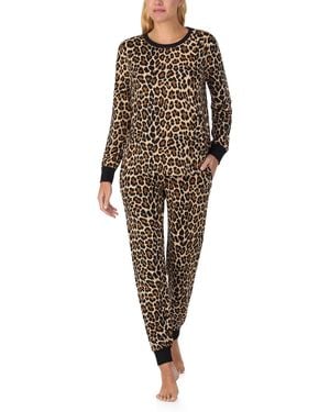 Kate Spade 2-piece Long Sleeve Crew Neck Top & Jogger Pants Pajama Lounge Set - Brown