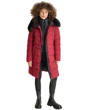 DKNY Bib-front Faux-fur Trim Hooded Long - Red