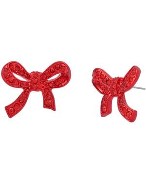 Betsey Johnson Jewelry Love Spell Pavé Bow Stud Earrings - Red