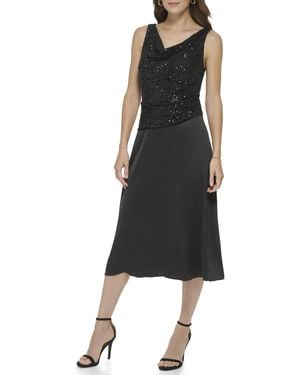 DKNY Mix Media Satin Back Crepe Cowl Neck Dress - Black