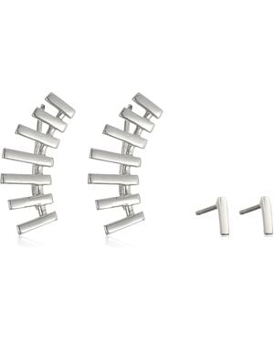 Noir Jewelry Stagger Stud And Ear Cuff Set - Metallic