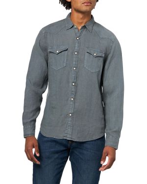Lucky Brand Linen Western Long Sleeve Shirt - Blue