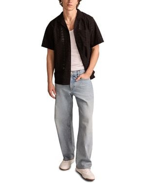 Lucky Brand Short Sleeve Eyelet Camp Collar Shirt - Black