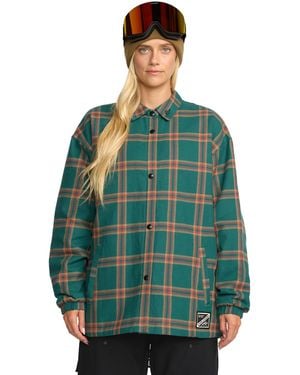 Volcom Lightly Insulated Riding Flannel Jacket –quilted Lining Boxy Fit - Green