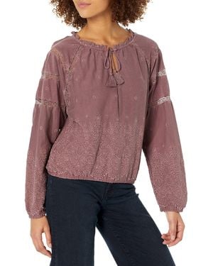 Lucky Brand Long Sleeve Embroidered Knit Top - Multicolor