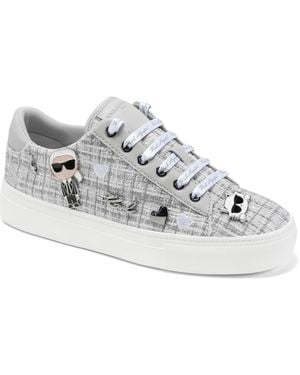 Karl Lagerfeld Cate Pins Tweed Lace Up Sneaker - White