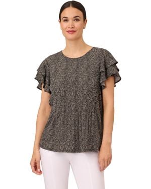 Adrianna Papell Pleated Knit Double Sleeve Top - Black