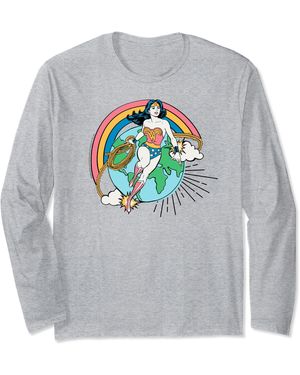 Amazon Essentials Dc Comics Wonder Lasso Rainbow World Long Sleeve T-shirt - Gray