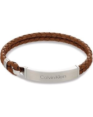 Calvin Klein Jewelry Stainless Steel And Brown Leather Bracelet - Black