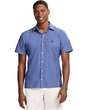 Izod Luxury Classics Short Sleeve Solid Button Down Shirt - Blue