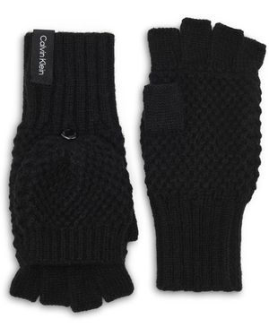 Calvin Klein Chunky Waffle Knit Flip Top Gloves - Black