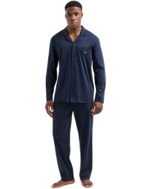 Emporio Armani Classic Luxury Cotton Pajama Set - Blue