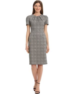 Maggy London Tucked Jewel Neck Sheath Career Office Wear Work Dress - Gray