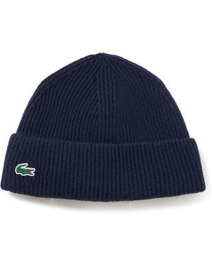Lacoste Ribbed Knt Wool Golf Beanie - Blue