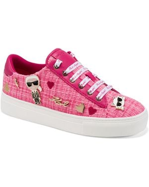 Karl Lagerfeld Cate Pins Tweed Lace Up Sneaker - Pink