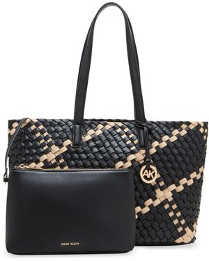 Anne Klein Woven Tote With Pouch - Black