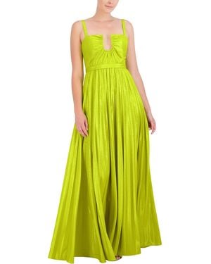 BCBGMAXAZRIA Sleeveless U Wire Neck Pleated Gown - Green
