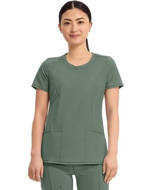CHEROKEE Infinity Scrubs For Round Neck Scrub Top With 3 Pockets & 360° Stretch Plus Size 2624a - Green