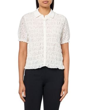 Lucky Brand Smocked Lace Button Front Top - White