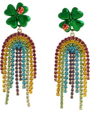 Betsey Johnson Jewelry Paddy's Princess Shamrock Rainbow Chandelier Earrings - Green