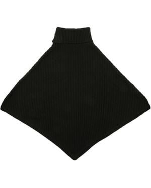 Michael Kors Wide Rib Button Turtleneck Poncho - Black