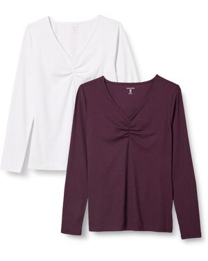 Amazon Essentials Cinched V-neck Long Sleeve Slim-fit Rib-knit T-shirt - Purple