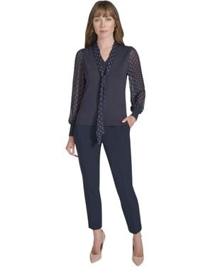 Tommy Hilfiger Womens Long Sleeve Neck Tie Blouse - Black