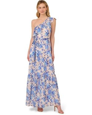 Adrianna Papell Satin Stripe Ankle Dress - Blue