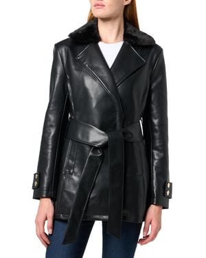 Guess Margaux Mid Length Faux Leather Trench - Black
