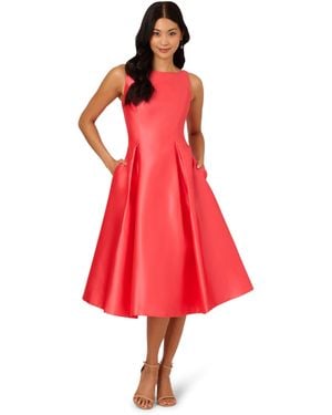 Adrianna Papell Sleeveless Tea Length Dress - Red