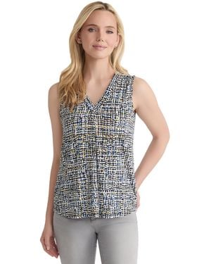 Jones New York Sleeveless V-neck Printed Jersey Top - Multicolor