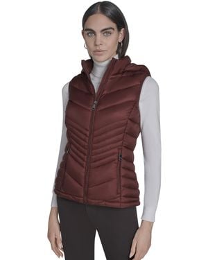 Calvin Klein Lightweight Hooded Puffer Vest – Quilted Stretch Winter Outerwear With Zipper - Purple