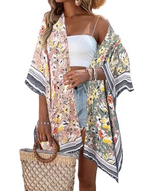 Beautiful Nomad Kimono Swimsuit Coverups Beach Floral Casual Cardigan Bathing Suit Cover Up For Summer Swimwear - Multicolor