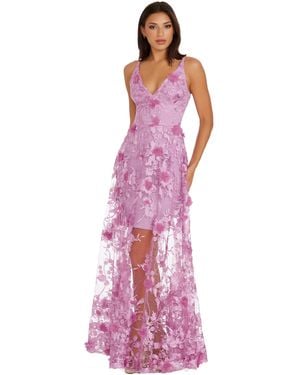 Dress the Population S Embellished Plunging Gown Sleeveless Floral Long Dress - Purple